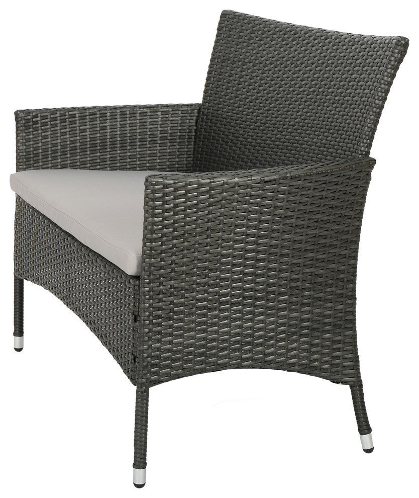 GDF Studio 4-Piece Olivera Outdoor Gray Wicker Chat With Cushions Set