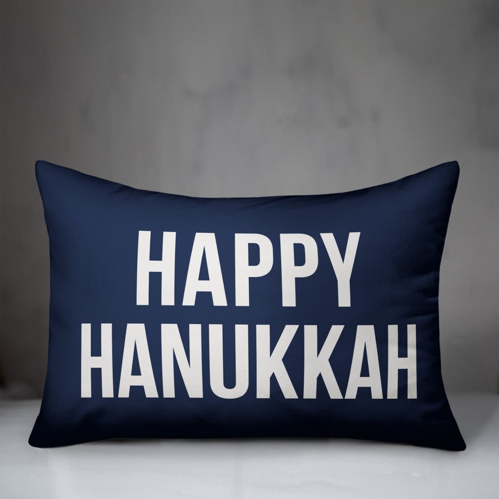 Happy Hanukkah - Navy 14"x20" Throw Pillow