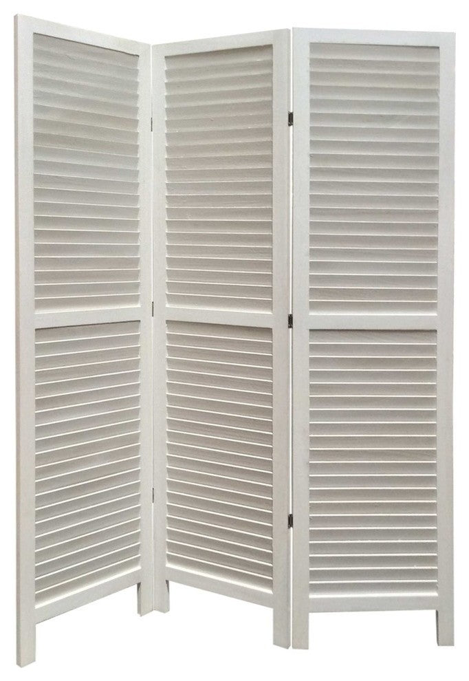 HomeRoots White Finish Wood Shutter 3 Panel Room Divider Screen