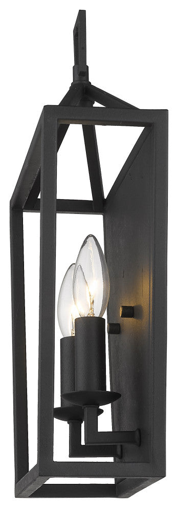 2 Light Open Lantern Candle Wall Sconce in Forged Black