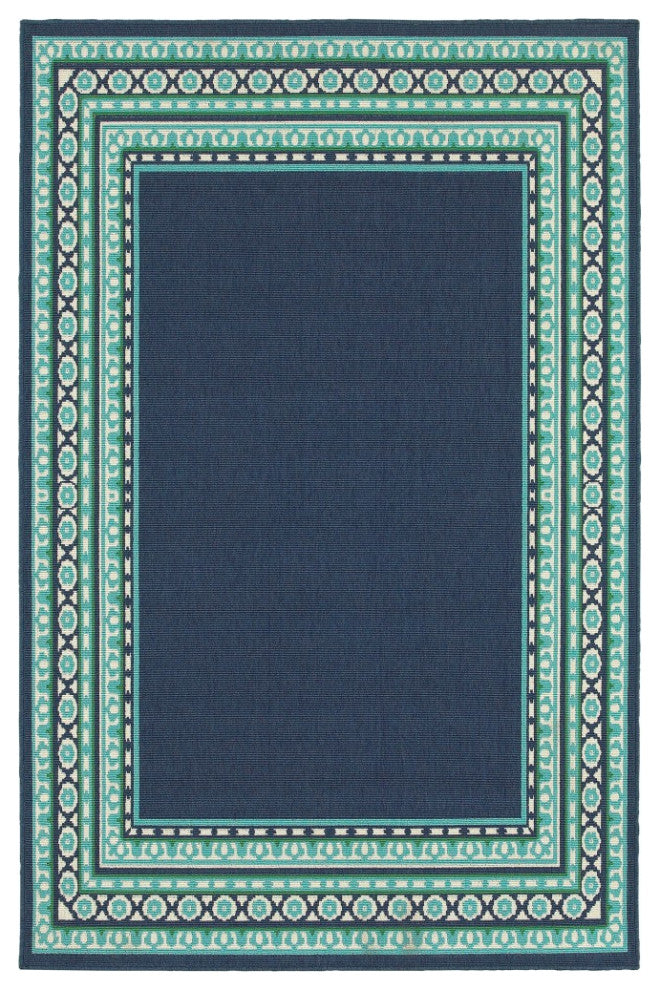8"x11" Navy and Green Geometric Indoor Outdoor Area Rug