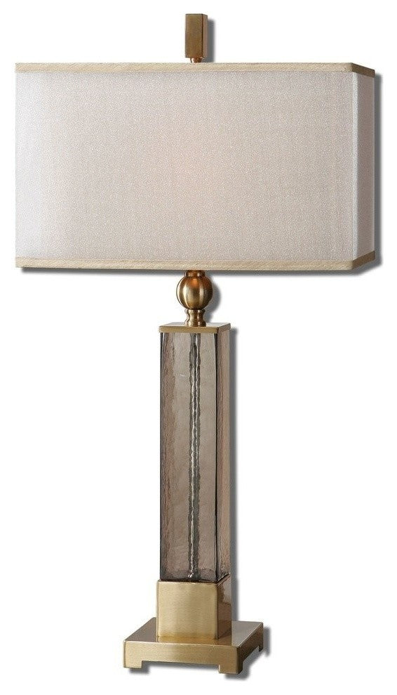 Elegant Square Amber Glass Column Table Lamp 33 in Gold Brass Contemporary Clear