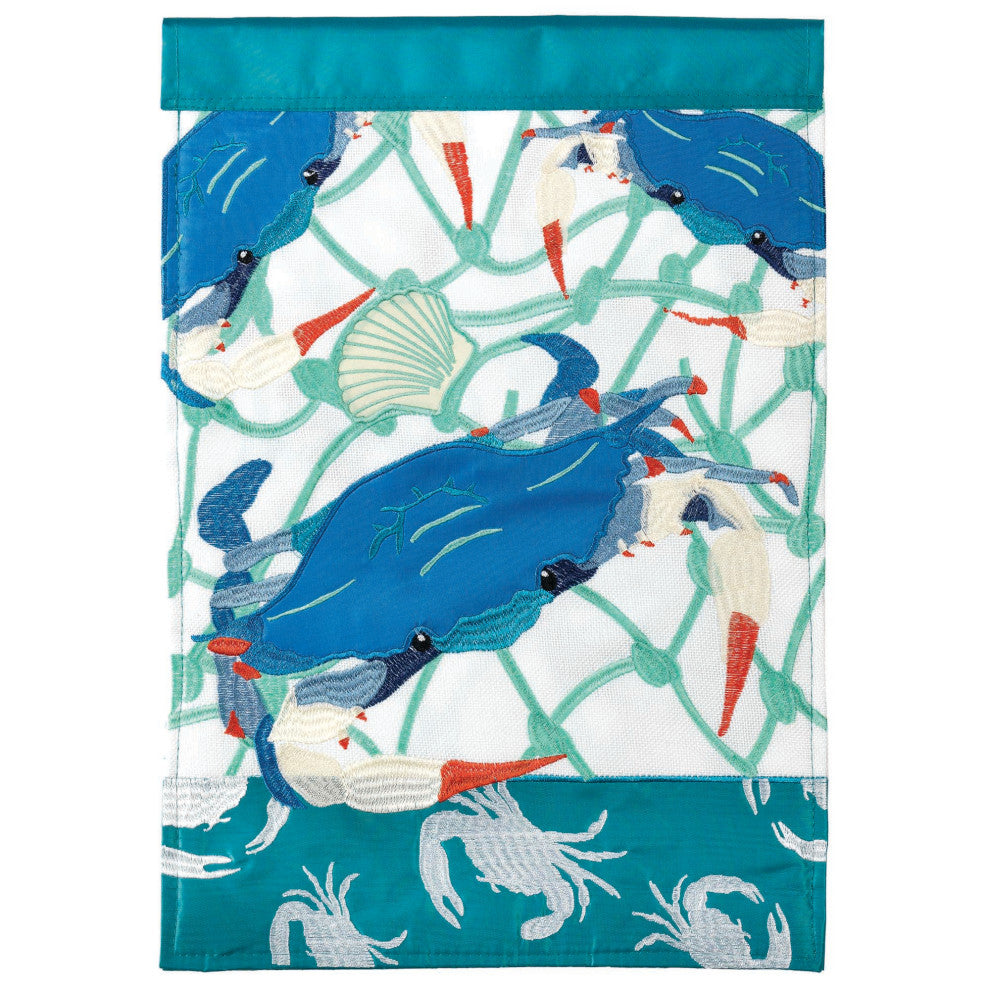 Flag  Double Applique  Blue Crab Polyester Garden