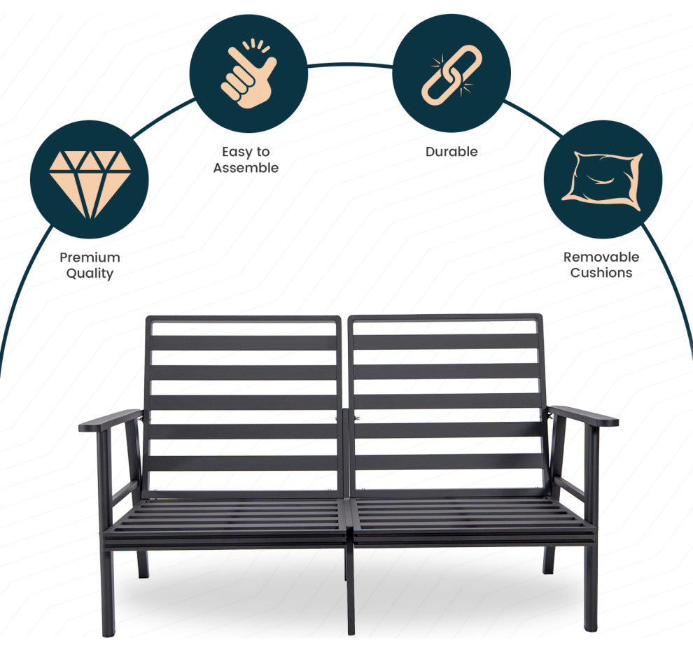Leisuremod Walbrooke Patio Loveseat With Black Aluminum Frame, Red