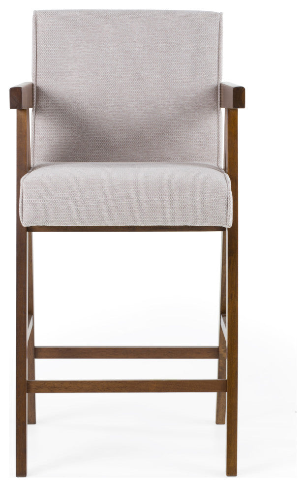 Modrest Joseline Modern Beige Fabric + Walnut Counter Chair, Set of 2