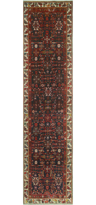 Fine Vintage Distressed Judie Navy/Red Runner, 3'3 x 14'7