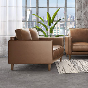 Sunset Trading Prelude 55" Contemporary Top-Grain Leather Loveseat in Chestnut