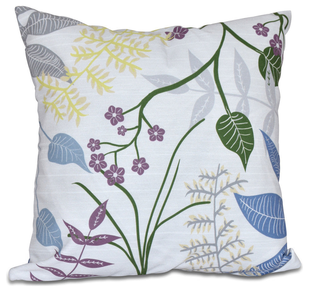 Botanical, Floral Print Pillow, Gray, 18"x18"