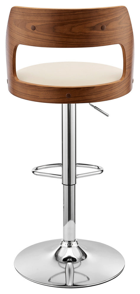 Cream Upholstered Chrome Base Adjustable Swivel Bar Stool
