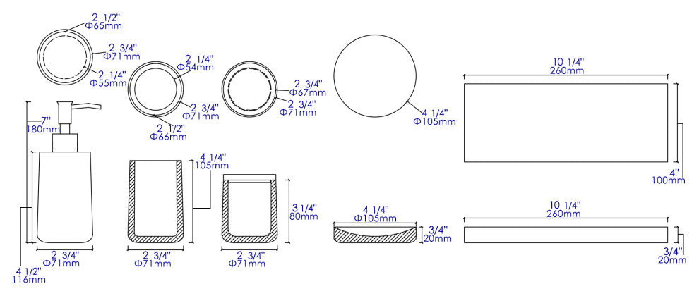 ALFI brand ABCO1001 5 Piece Solid Concrete Gray Matte Bathroom Accessory Set