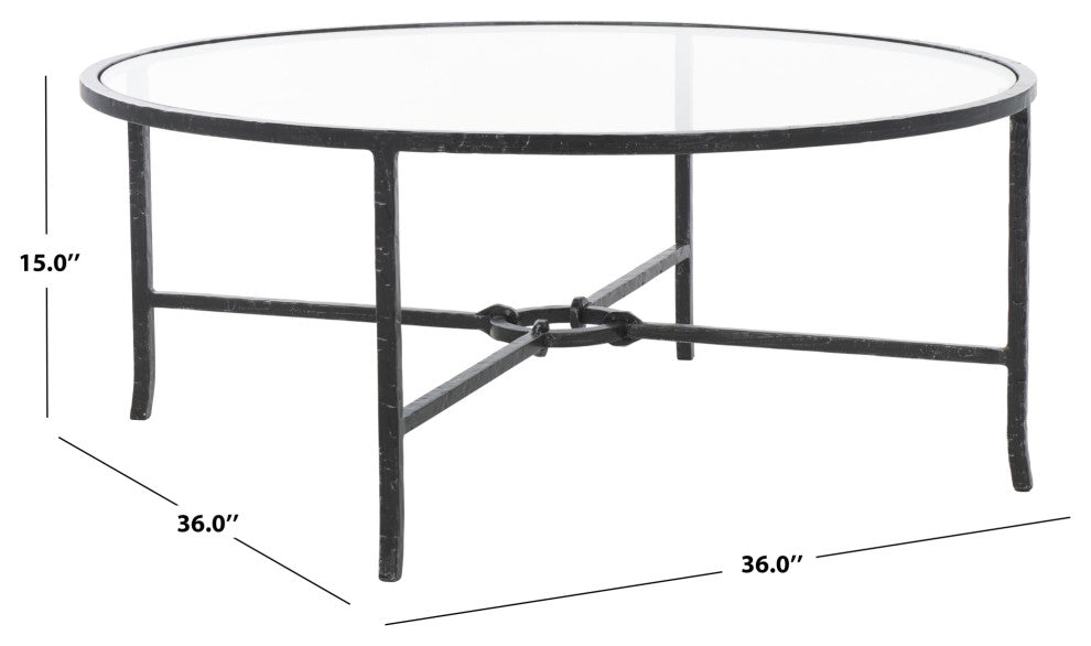 Safavieh Couture Tauri Metal Round Coffee Table, Black/Clear