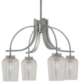 Cavella 4 Light, Downlight Chandelier, Graphite Finish, 5" Silver Textured Glass
