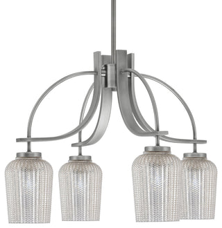 Cavella 4 Light, Downlight Chandelier, Graphite Finish, 5" Silver Textured Glass