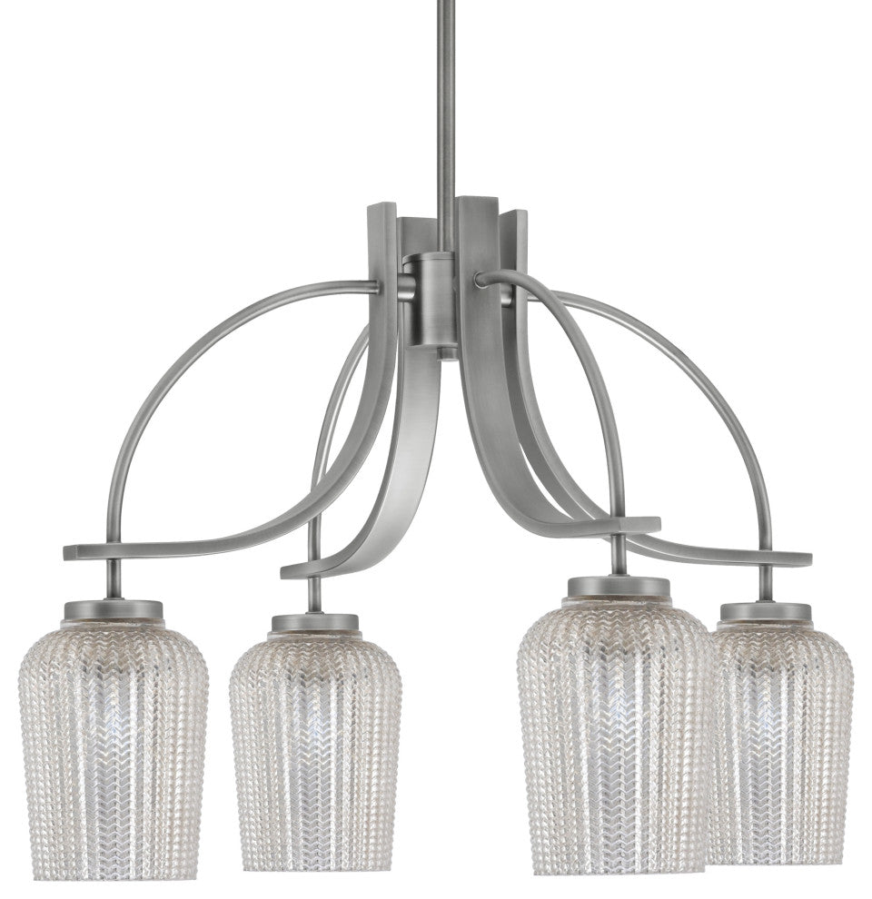Cavella 4 Light, Downlight Chandelier, Graphite Finish, 5" Silver Textured Glass