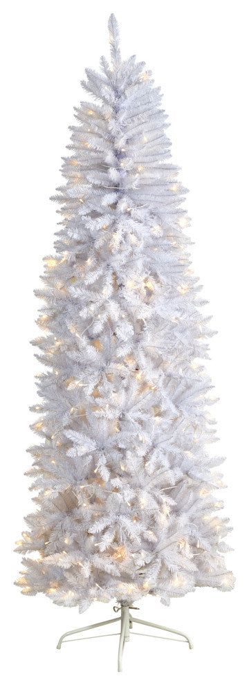 T3361 7 Slim White Artificial Christmas Tree With 300 Warm White LED Lights