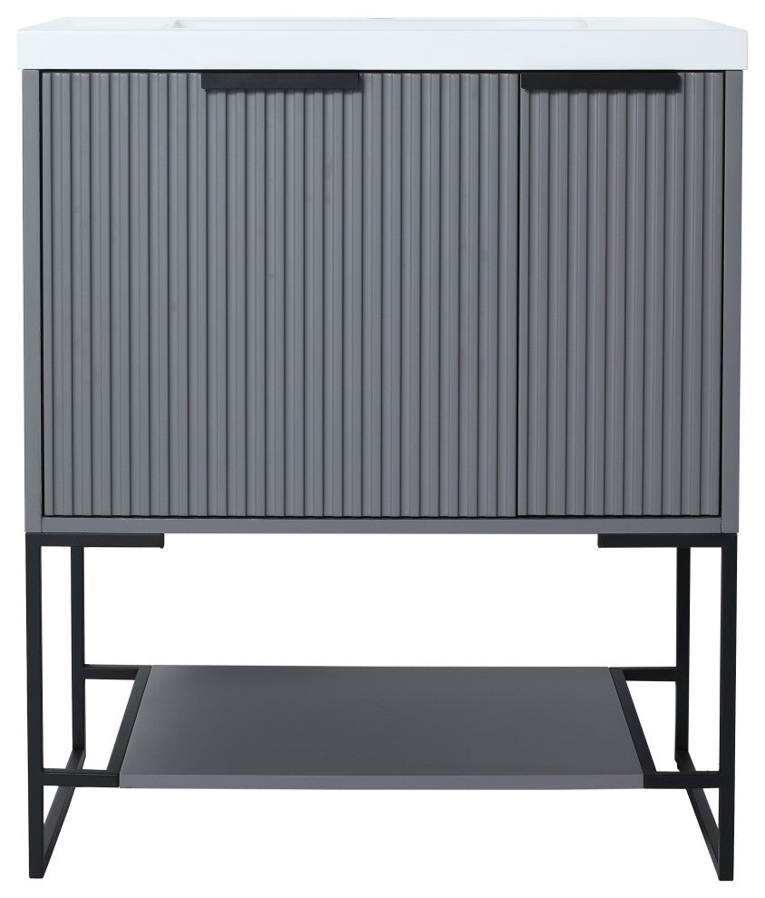 Plywood Freestanding Bathroom Vanity Set with White Ceramic Sink , Rock Grey, 30