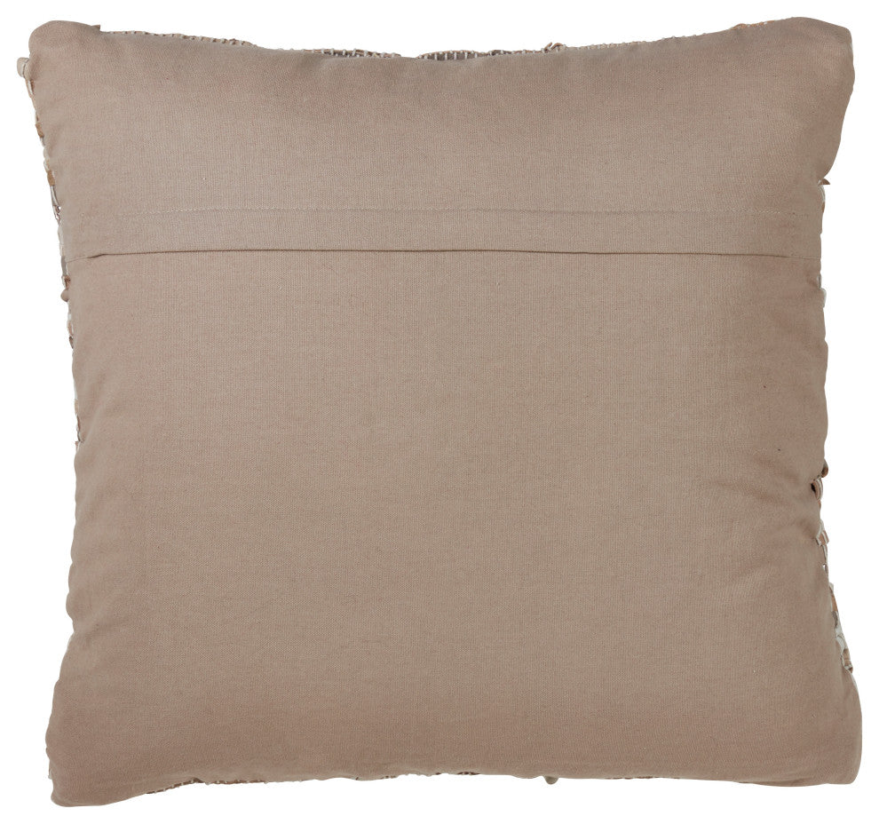 Cotton And Leather Blend Accent Pillow With Chindi Design And Down Filling