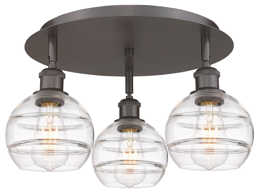 Ballston-Rochester 3-Light 18" Flush Mount, Oil Rubbed Bronze, Clear