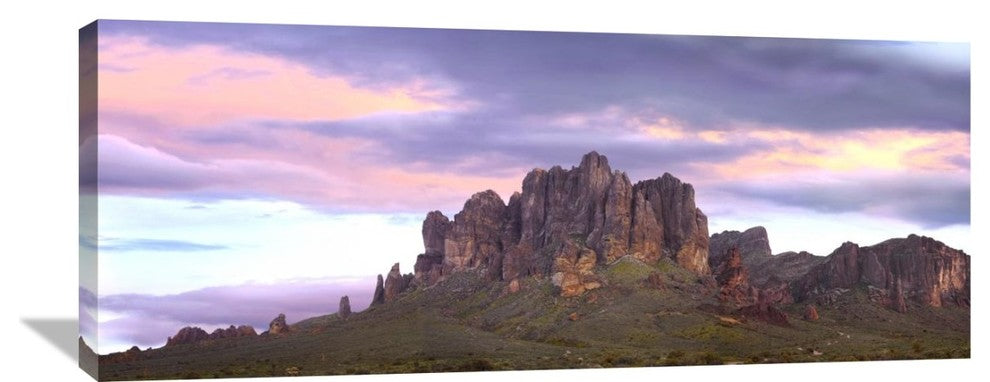 "Panoramic View Of The Superstition Mountains At Sunset, Arizona" Artwork