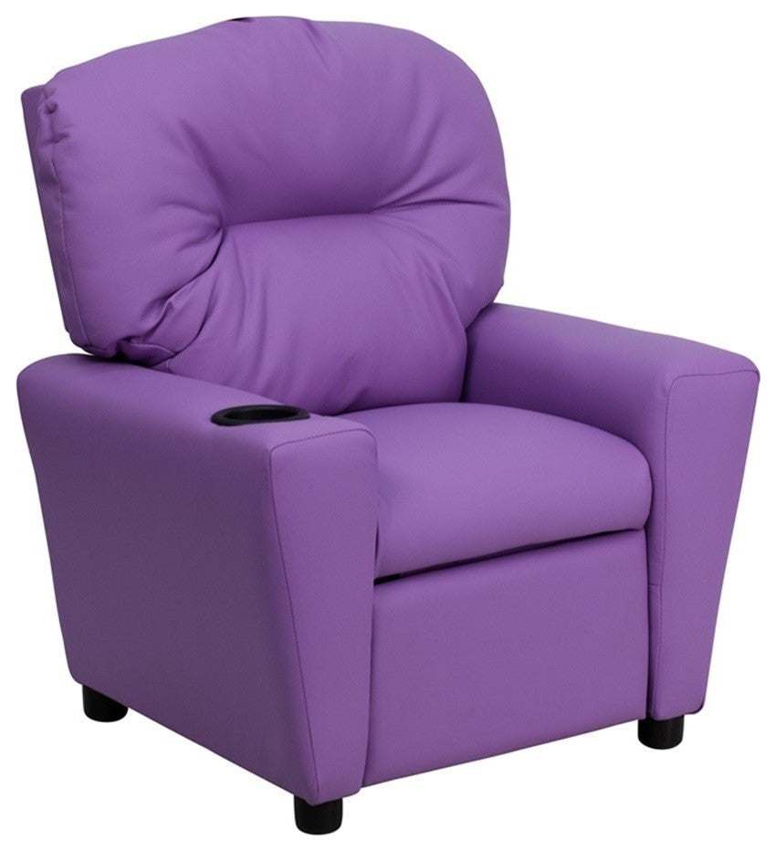 Contemporary Lavender Vinyl Kids Recliner with Cup Holder