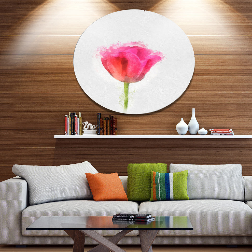 Bloomy Pink Tulip On White Drawing, Flower Round Wall Art, 11"