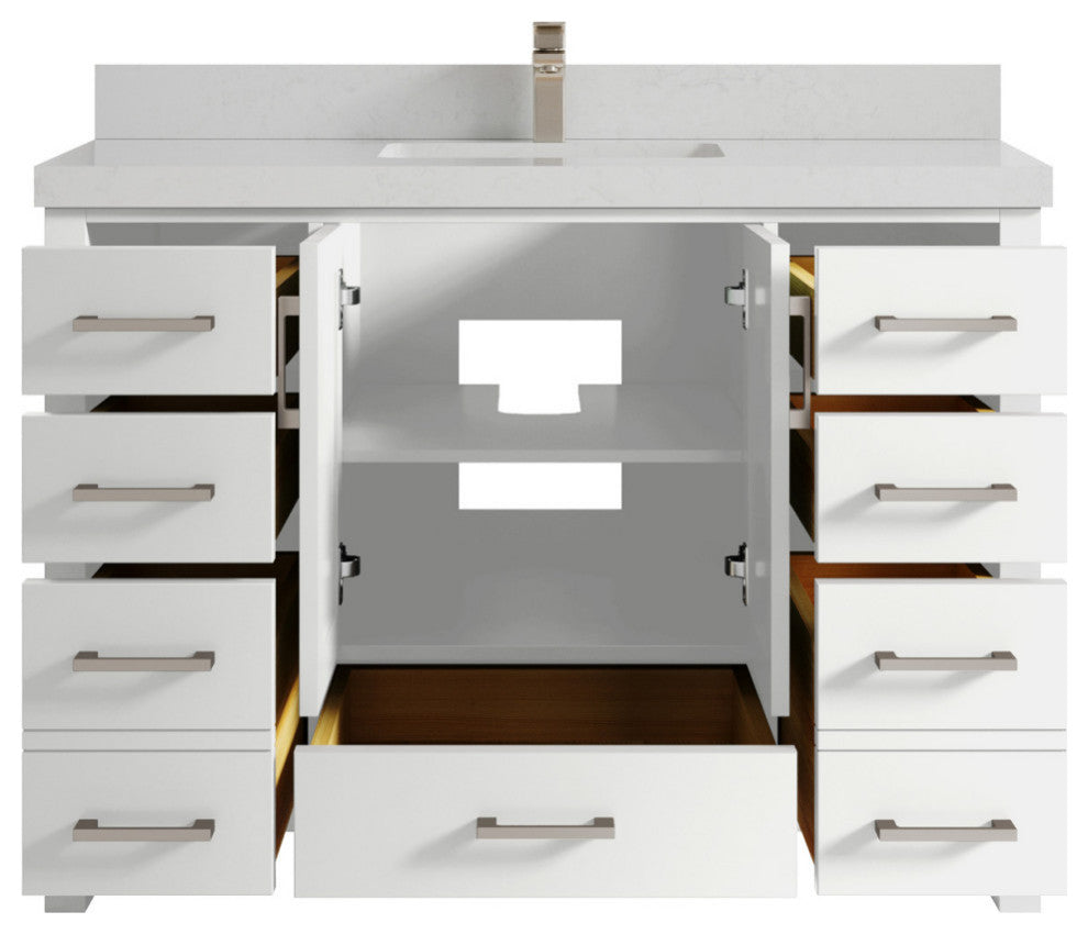 Malibu 48 Single Sink Bath Vanity in White  2" Carrara Quartz