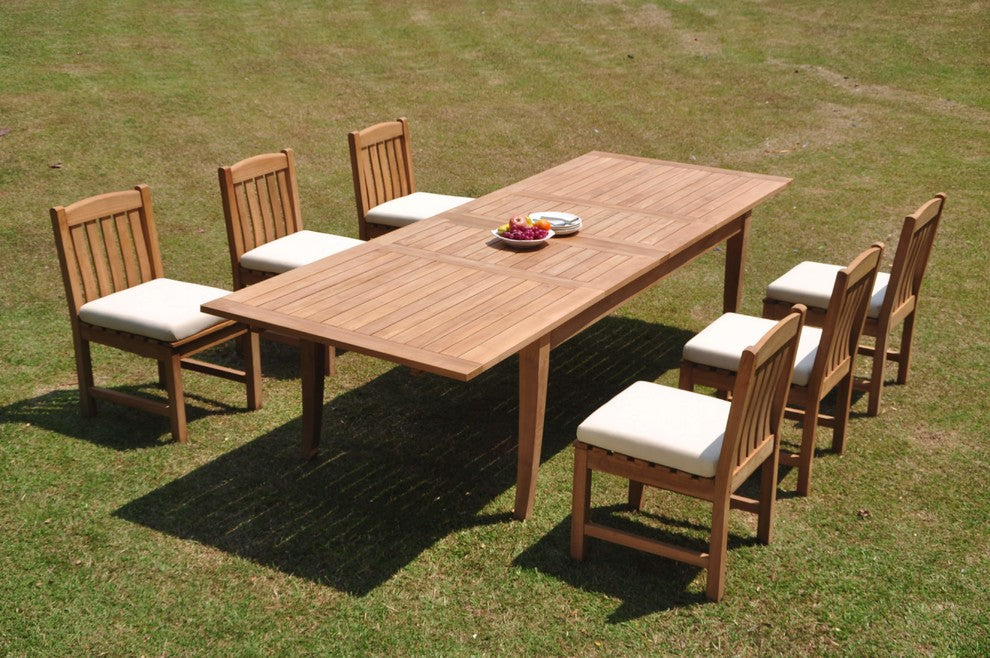 7-Piece Outdoor Teak Set: 122" X-Large Rectangle Table, 6 Devon Armless Chairs