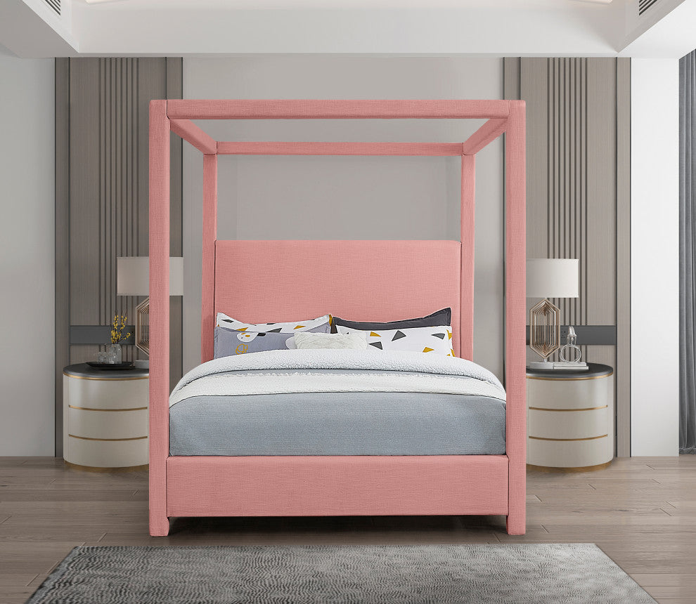 Emerson Upholstered Bed, Pink, King, Linen Textured Fabric