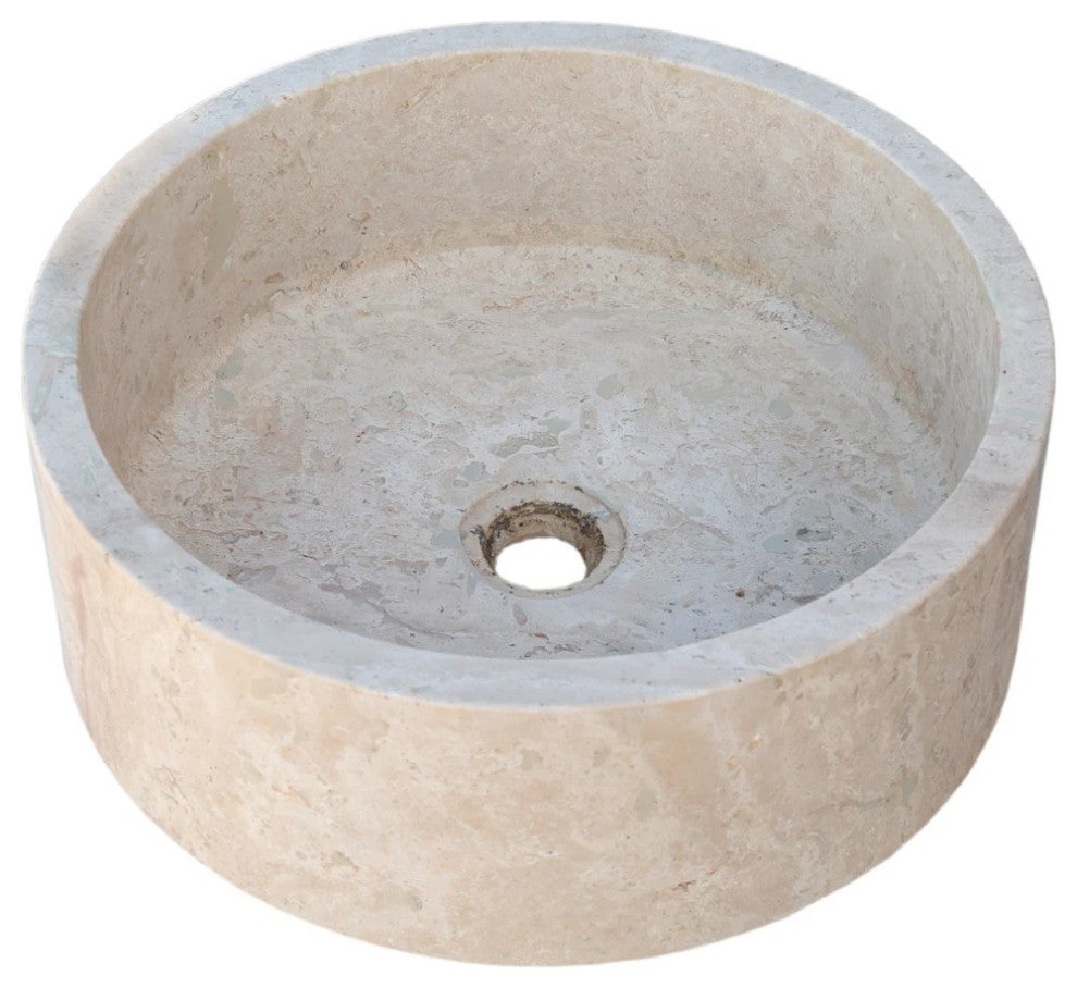 Natural Stone Beige Travertine Vessel Sink Honed  (D)16" (H)6"