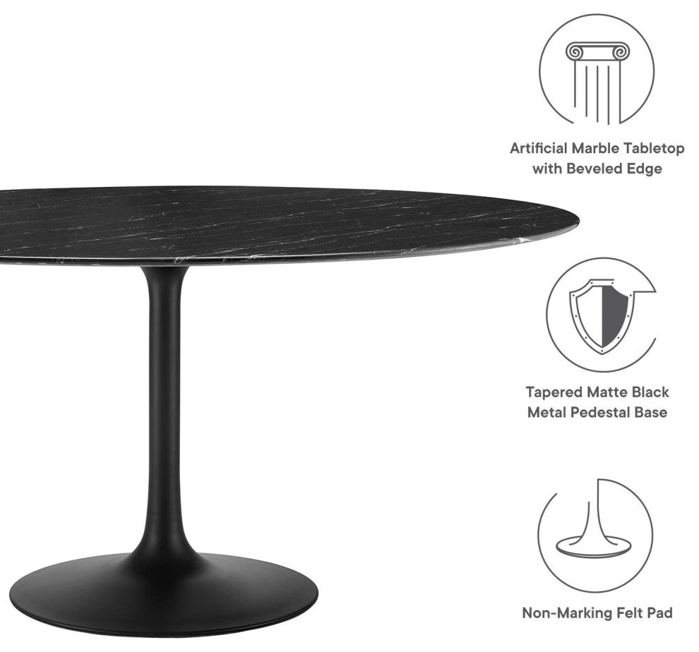 Modway Lippa 60" Artificial Marble Dining Table, Black Black