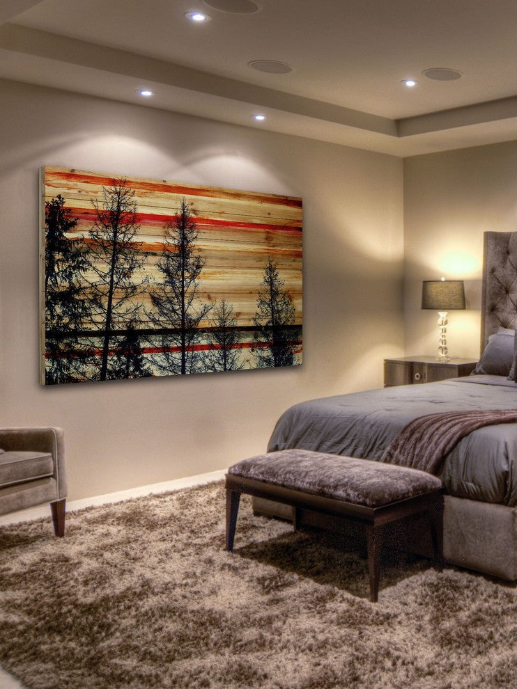 "Pine Forest Trees" Print on Natural Pine Wood, 36"x24"