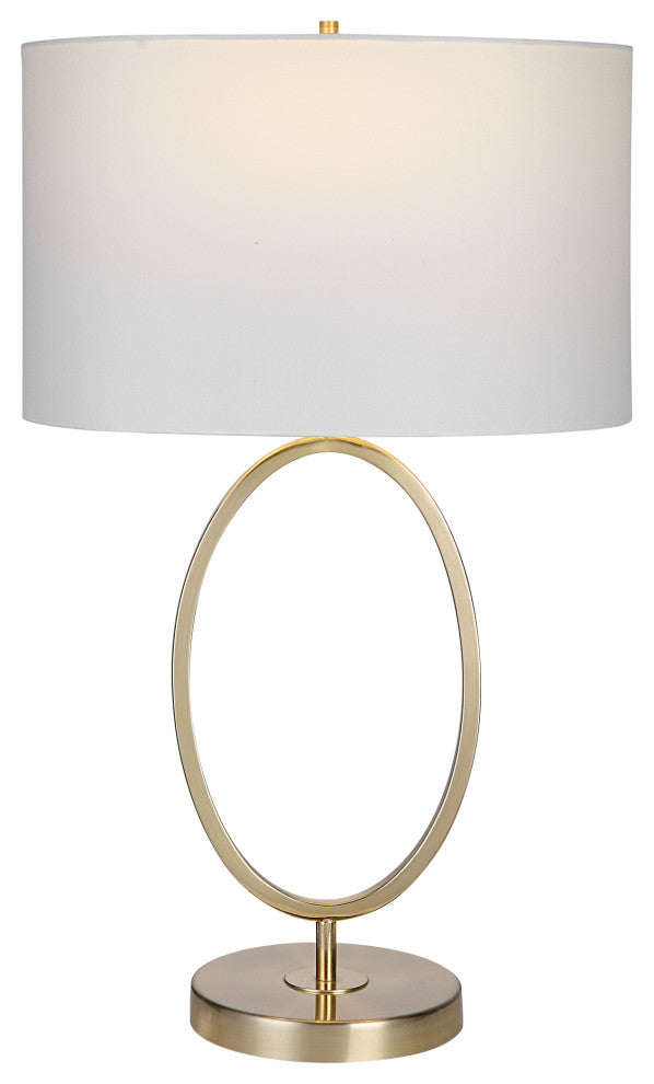 Benzara BM277022 27" Metal Table Lamp, Oval Center Ring, Gold, White