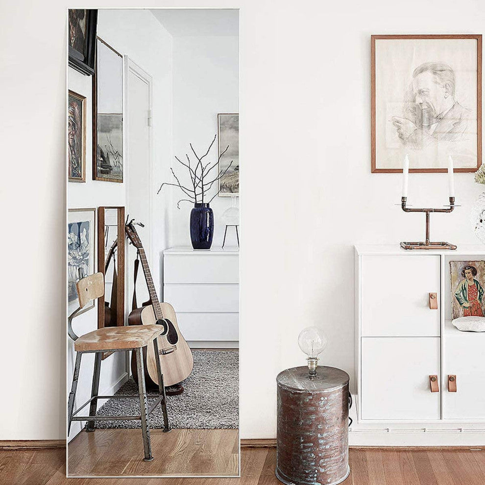 65 inch Rectangular Aluminum Framed Floor Wall Hanging Bedroom Mirror, Silver, 2