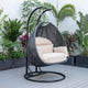 LeisureMod Mendoza Charcoal Wicker Hanging Double Egg Swing Chair, Beige