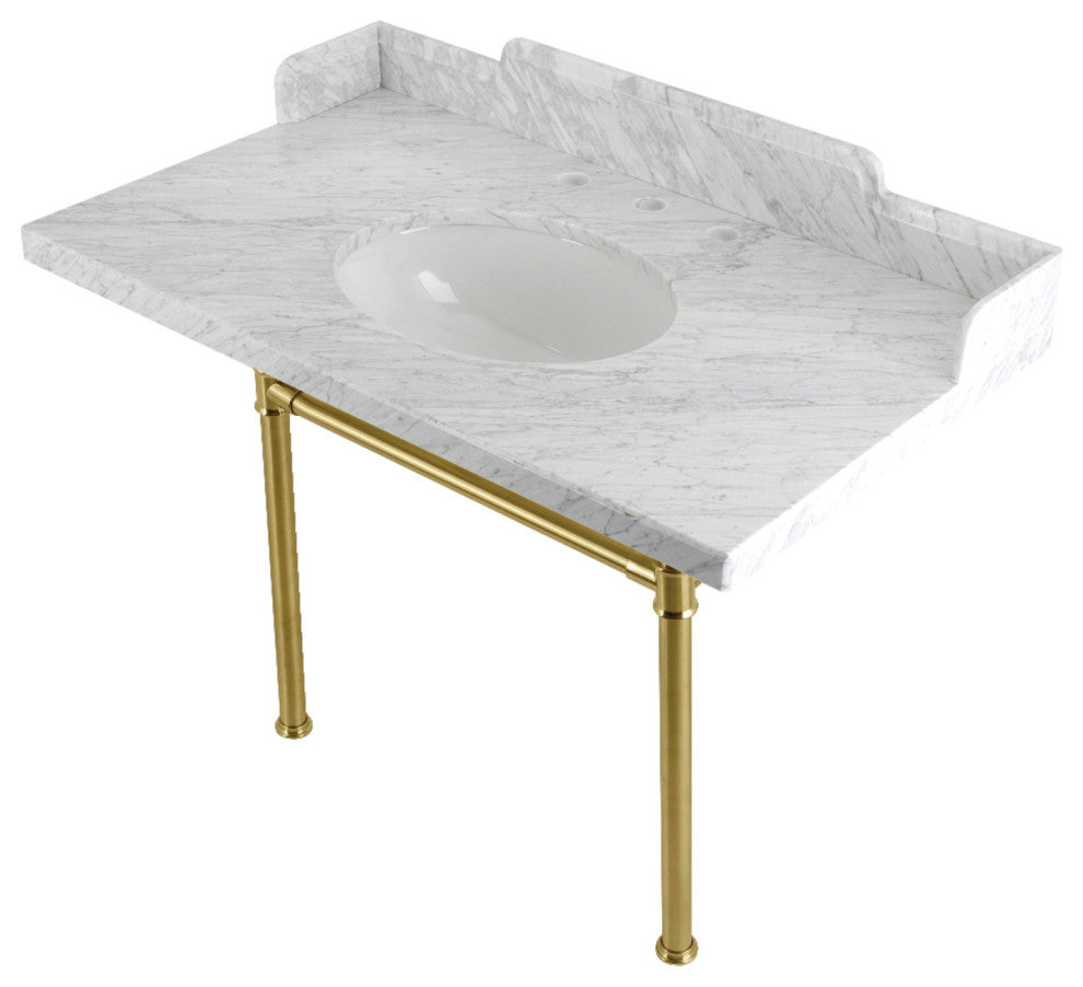 LMS36M87ST 36" Carrara Marble Console Sink with Stainless Steel Legs
