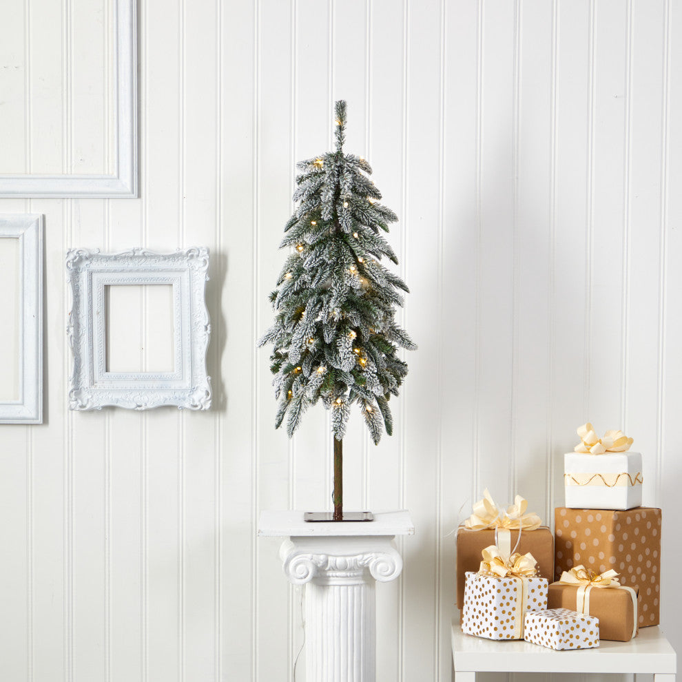 3.5' Flocked Washington Alpine Xmas Tree W/50 White lights & Bendable Branches