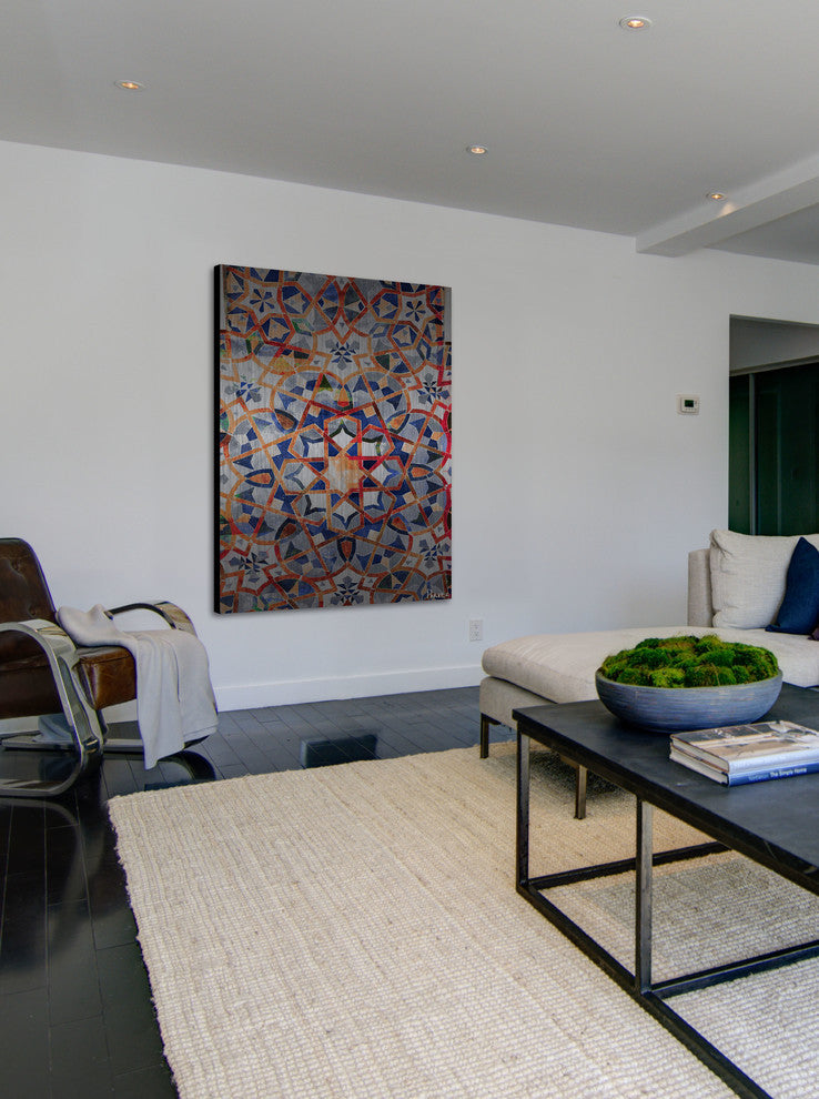 "Figuig" Wall Art on Wood, 24"x36", Brushed Aluminum