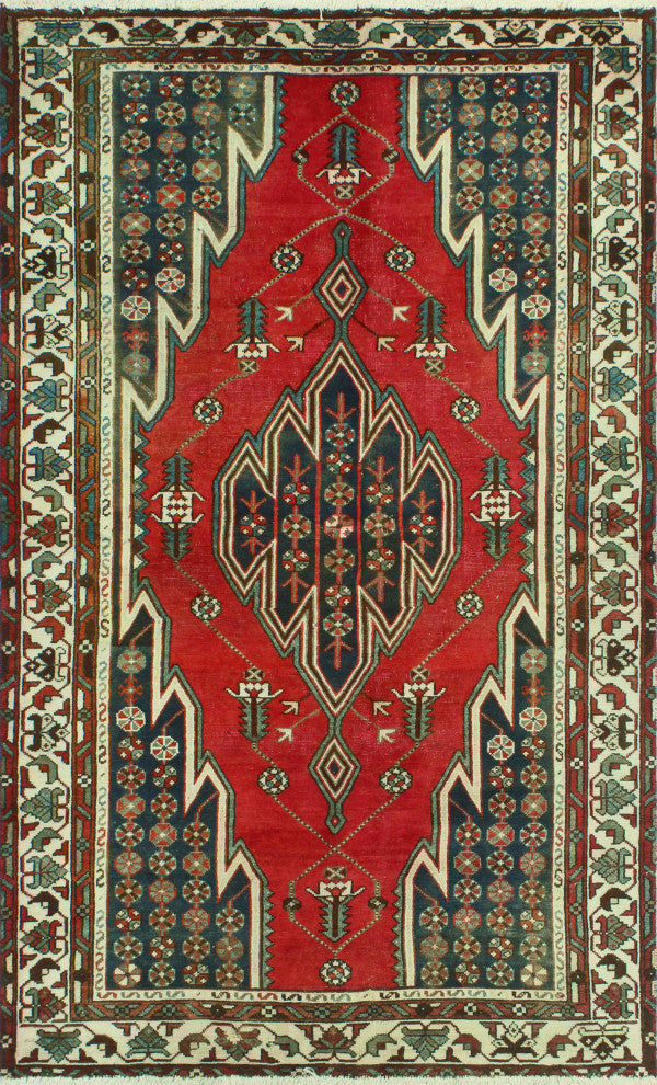 Fine Vintage Bakhtiari Nadya Rust/Ivory Rug, 4'2 x 6'9