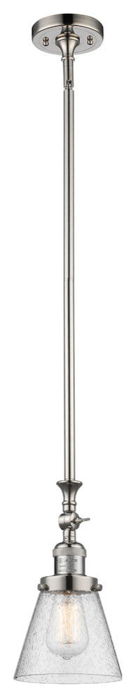 1-Light Small Cone 6" Pendant, Polished Nickel, Glass: Seedy
