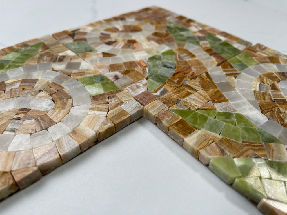 Marble Mosaic Border Listello Tile Garden Onyx 4.7x13.4 Polished, 1 piece