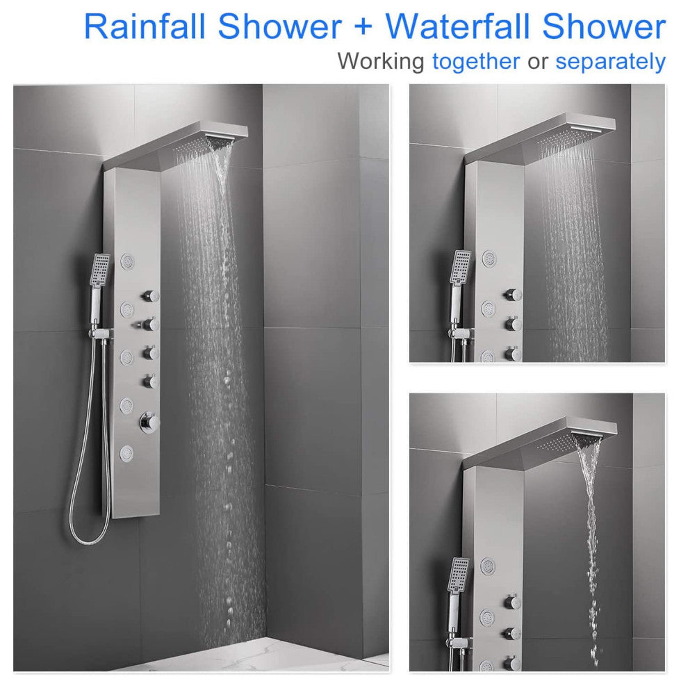 Rectangle Wall Mount Stainless Steel Shower Panel In Brushed Stainless Steel