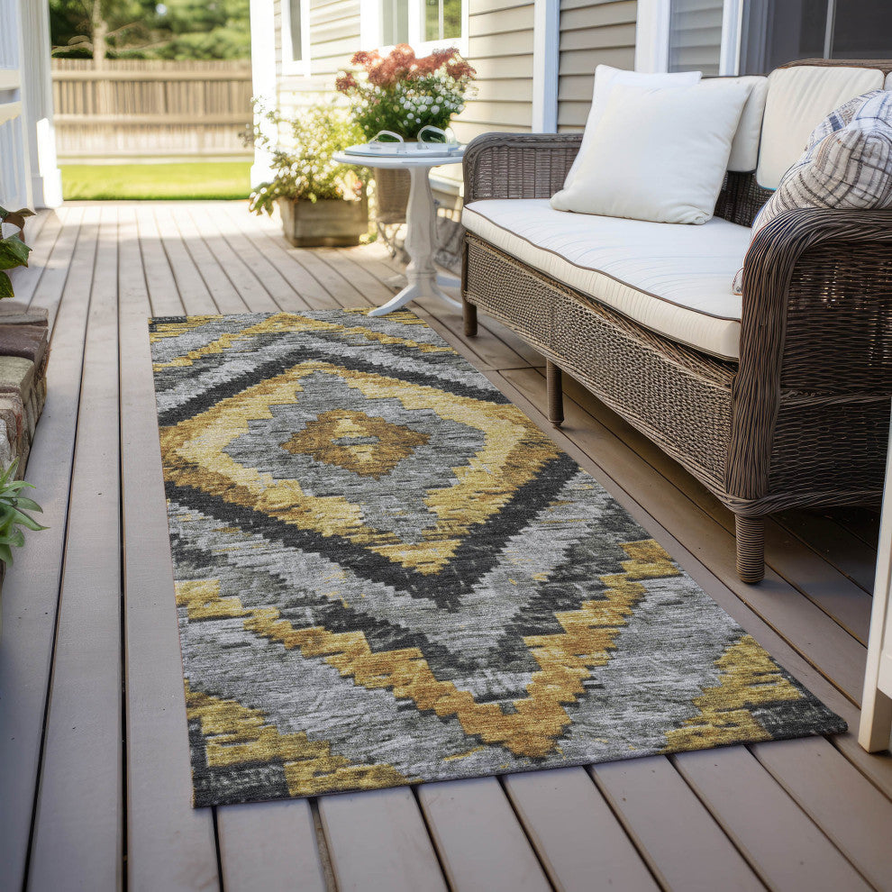 Machine Washable Indoor/Outdoor Chantille ACN1890 Gold 2'3" x 7'6" Runner Rug
