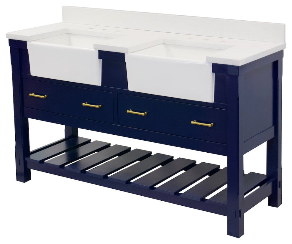 Charlotte 60" Bathroom Vanity, Royal Blue, Quartz, Double