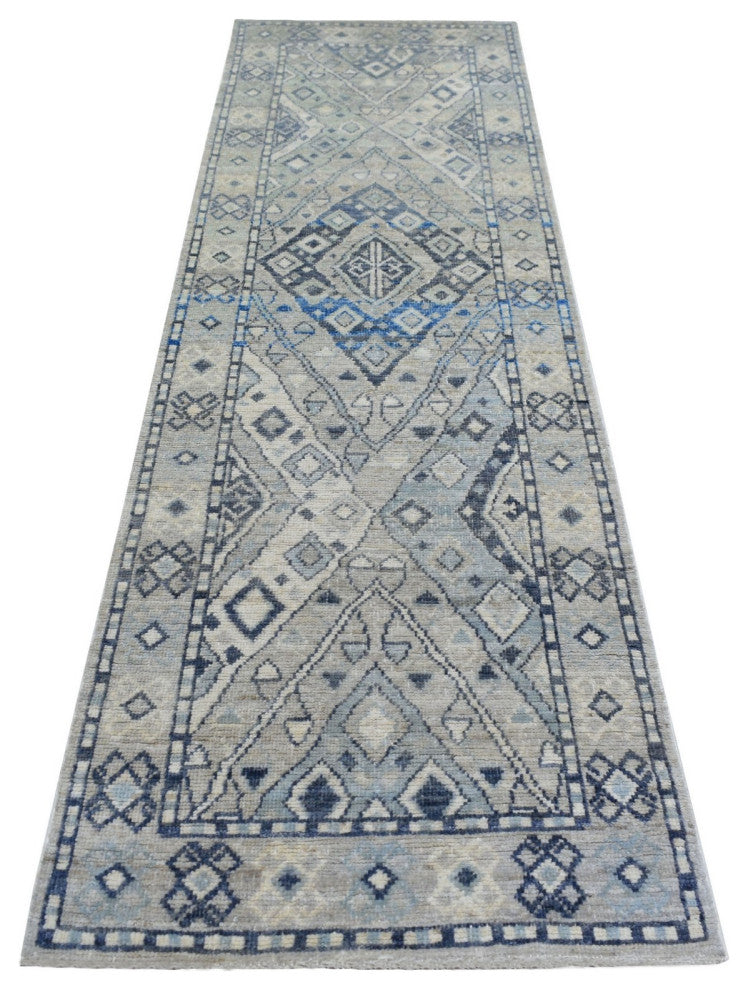 Gray, Extra Soft Wool, Anatolian Village, Hand Knotted, Runner Rug, 2'9"x9'4"