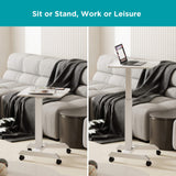 Mobile Pedal Controlled Height Adjustable Sit Stand Desk, Compact Size, White