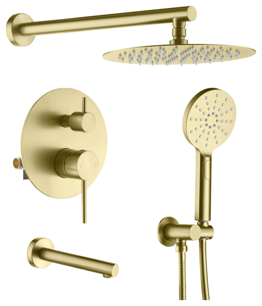 Circular Pressure 3-Function Shower System, Rough-In Valve, Brushed Gold