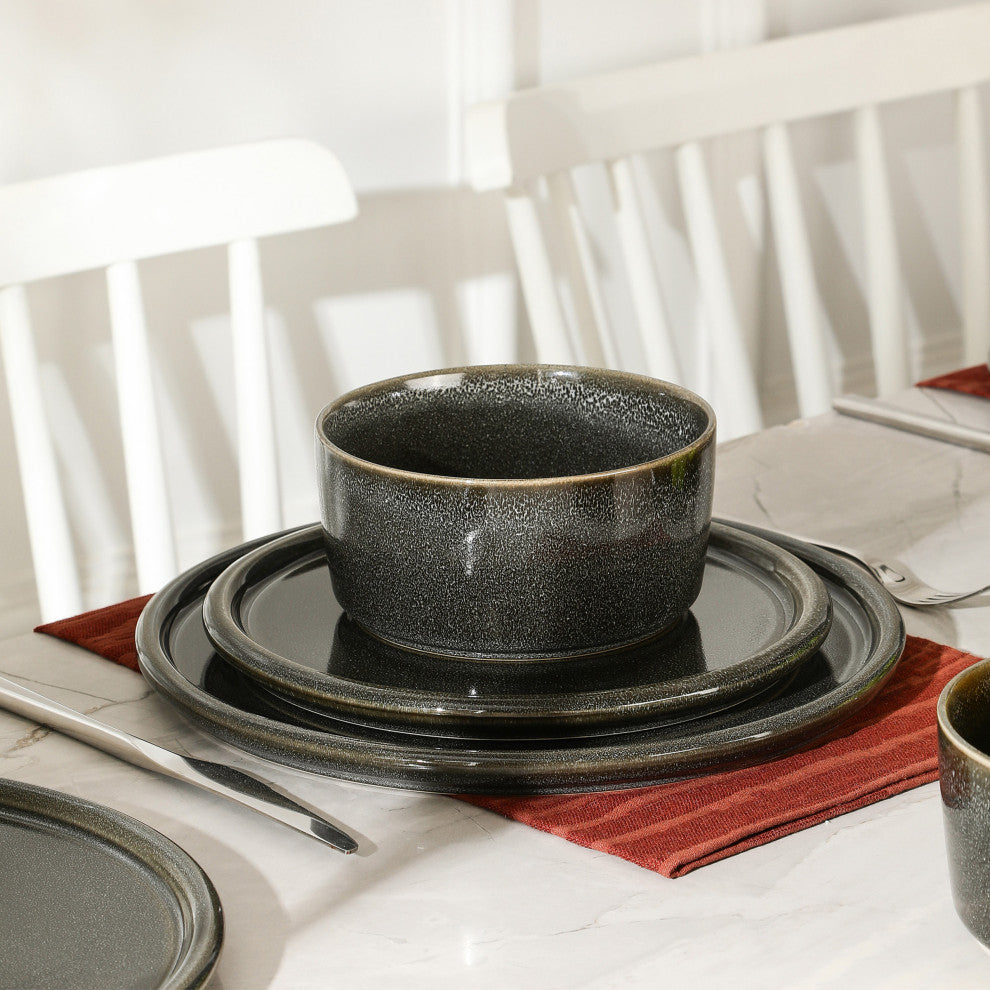 Stone Lain Eden Stoneware Cereal Bowl Set of 4, Charcoal Grey