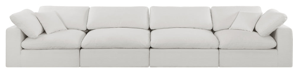 Comfy Upholstered Modular Sofa, Cream, 4-Piece: 2 Armless Chair, 2 Corner Chair, Linen Textured Fabric