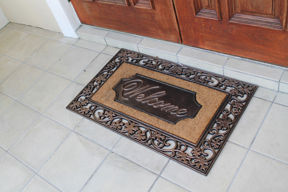 A1HC Floral Rubber and Coir Welcome Outdoor Durable Doormat Entryway 23"X38"