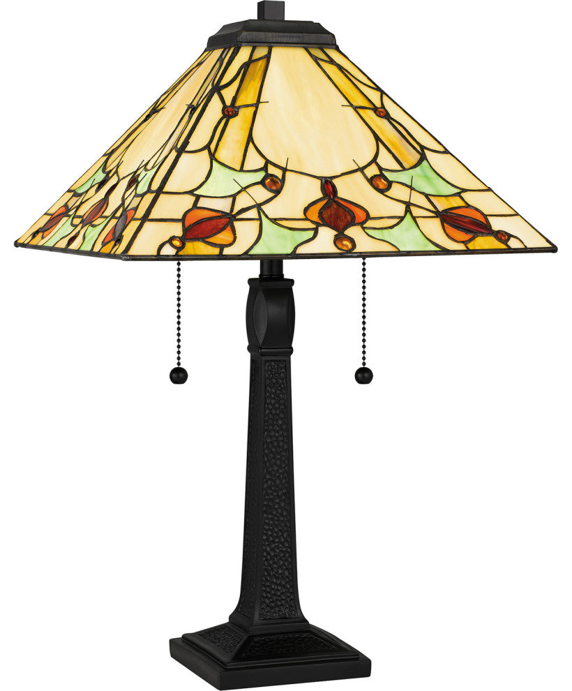 Quoizel TF5623MBK 2-Light Table Lamp, Tiffany